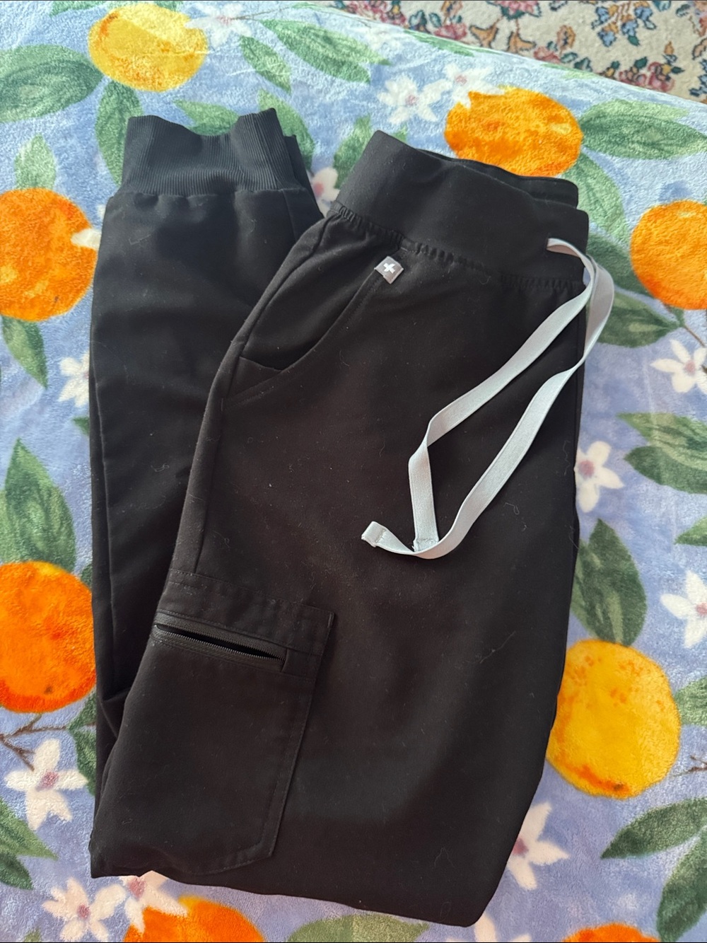 Figs Black Scrub Pants with White Care Tag